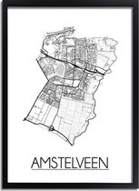 Amstelveen Plattegrond poster A3 + fotolijst zwart (29,7x42cm) - DesignClaud