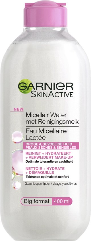 Garnier SkinActive Micellair Reinigingswater met Reinigingsmelk voor de Droge & Gevoelige Huid - 400ml - Verzachtend en Reinigend Micellair Water