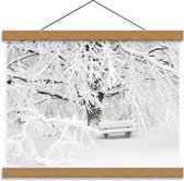 Schoolplaat – Bankje in de Sneeuw - 40x30cm Foto op Textielposter (Wanddecoratie op Schoolplaat)