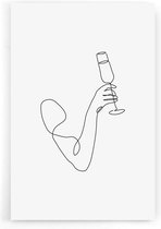 Walljar - Champagne Line Art - Muurdecoratie - Poster met lijst