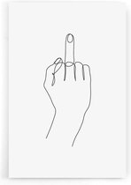 Walljar - Middle Finger Line Art - Muurdecoratie - Poster met lijst