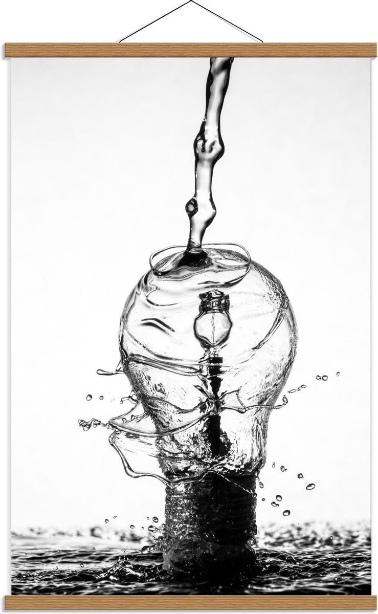 Schoolplaat – Water over Gloeilamp (zwart/wit) - 60x90cm Foto op Textielposter (Wanddecora