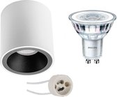 Opbouwspot Set - Pragmi Cliron Pro - GU10 Fitting - Opbouw Rond - Mat Wit/Zwart - Verdiept - Ø90mm - Philips - CorePro 827 36D - 4W - Warm Wit 2700K - Dimbaar