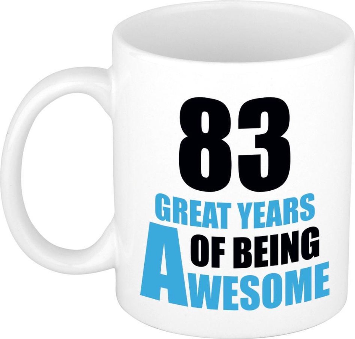 83 great years of being awesome mok wit en blauw - cadeau mok / beker - 29e verjaardag / 83 jaar