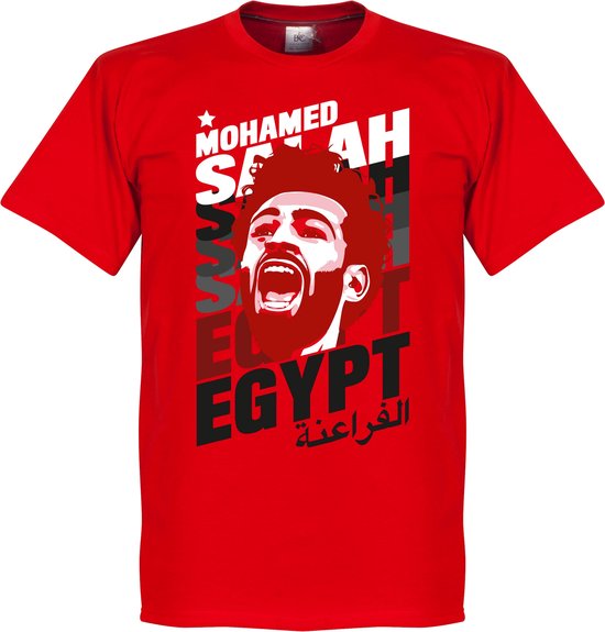 Rood t-shirt met een portret van Mohamed Salah en "EGYPT" in grote letters.