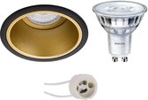 LED Spot Set - Pragmi Minko Pro - GU10 Fitting - Inbouw Rond - Mat Zwart/Goud - Verdiept - Ø90mm - Philips - SceneSwitch 827 36D - 1.5W-5W - Warm Wit 2200K-2700K - Dimbaar