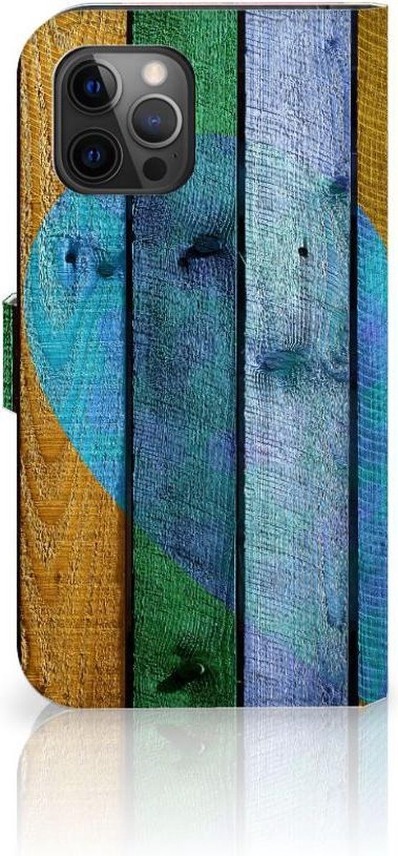 Apple iPhone 12 Pro Max Book Style Case Wood Heart - Cadeau voor je Vriend