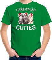 Kitten Kerstshirt / Kerst t-shirt Christmas cuties groen voor kinderen - Kerstkleding / Christmas outfit M (116-134)
