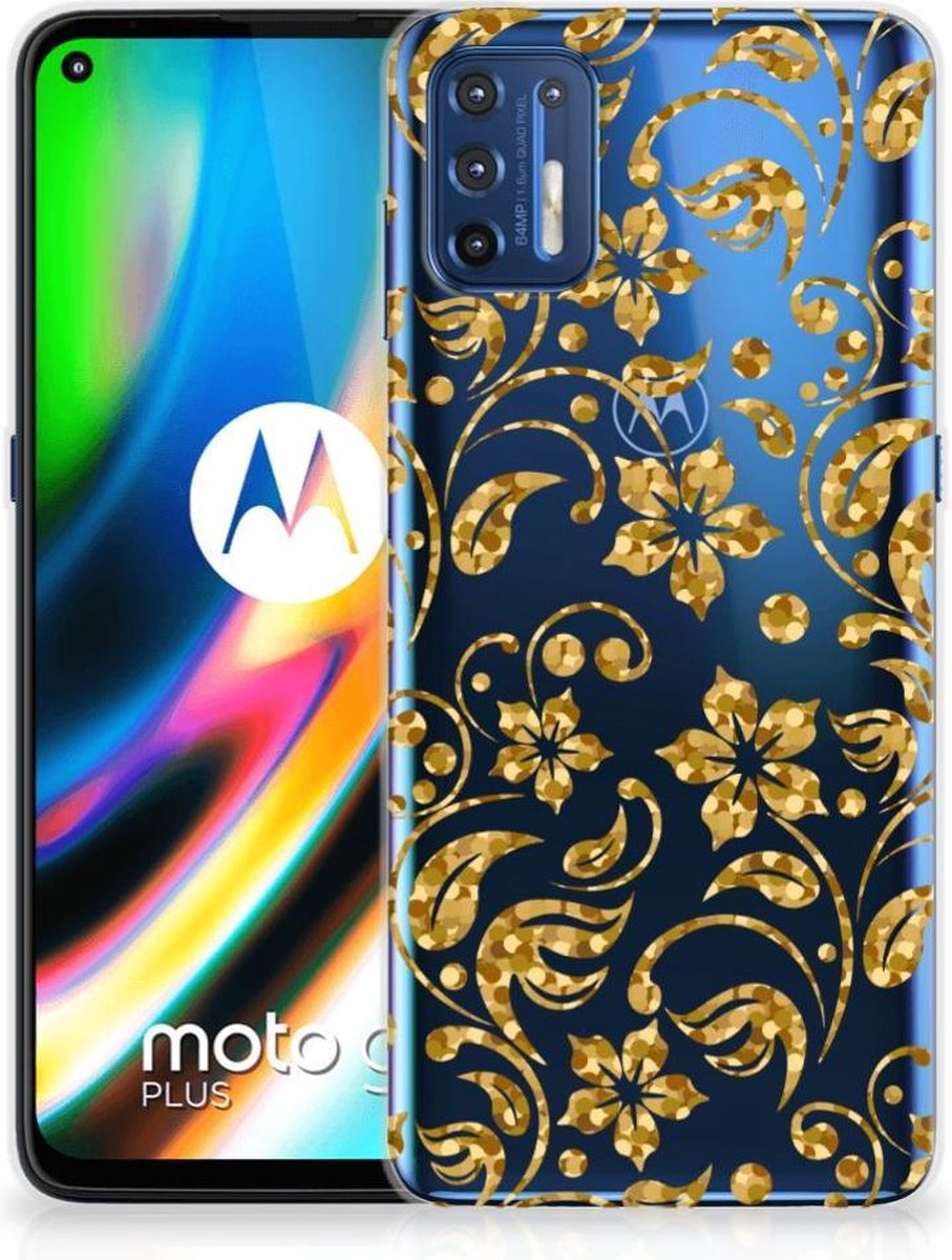 Motorola Moto G9 Plus TPU Case Gouden Bloemen
