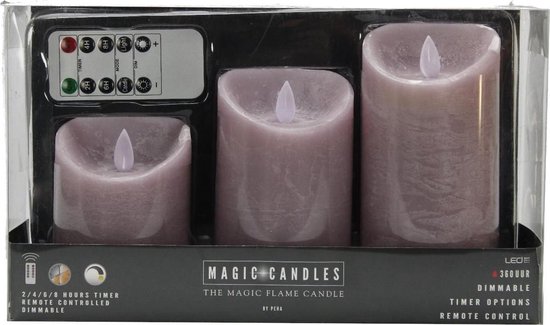 Kaarsen set van 3x stuks LED stompkaarsen lavendel paars met afstandsbediening - Woondecoratie - Elektrische kaarsen