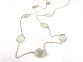 Zilveren halsketting halssnoer collier Model Hexagon gezet met parelmoerkleurige stenen