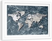 Foto in frame , Witte wereld op marmer , 120x80cm , wit grijs , wanddecoratie