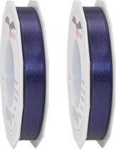 2x Luxe Hobby/decoratie donkerblauwe satijnen sierlinten 1,5 cm/15 mm x 25 meter- Luxe kwaliteit - Cadeaulint satijnlint/ribbon