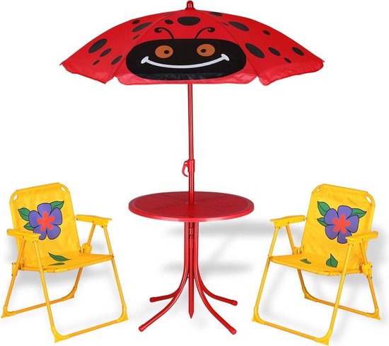 kleding stof vaak Rang Kinder tuinset kever- 2 stoelen 1 tafel met parasol | bol.com