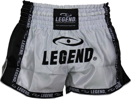 Legend Sports Kickboksshort Unisex Satijn Wit/zwart Maat L