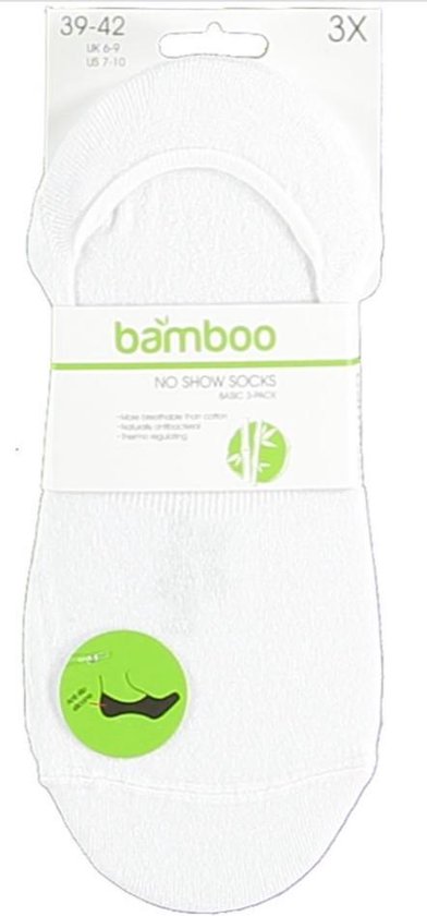 Apollo No-show Sokken Basic Bamboe Wit 3-pack Maat 39-42