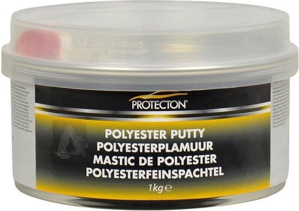 Protecton Polyesterplamuur - Voor het egaliseren van oneffenheden - Toepasbaar op staal, aluminium, hout, beton & polyester - Elastisch en zeer goed schuurbaar – Incl. tube verharder – 1 kg