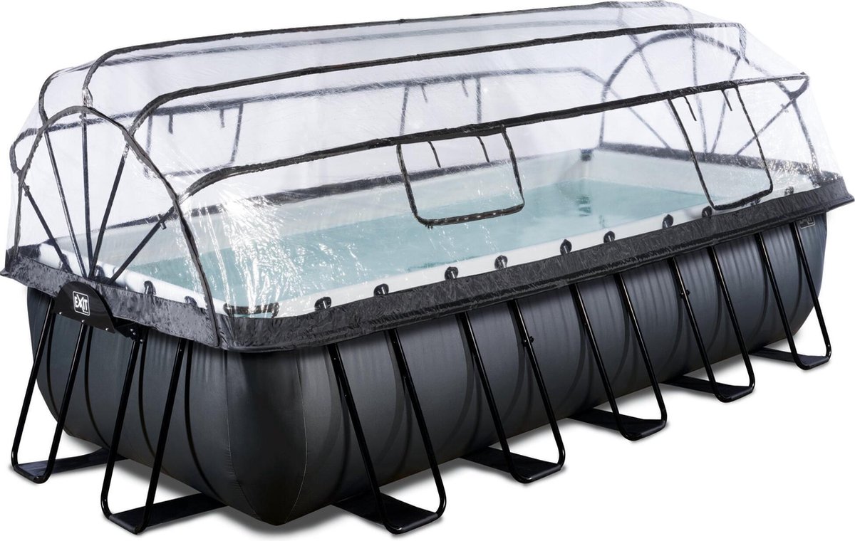EXIT Black Leather zwembad 540x250x122cm met zandfilterpomp en overkapping en warmtepomp - zwart