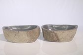 2 Natuurstenen Waskommen TwinSinks s18 - 45x35x15cm