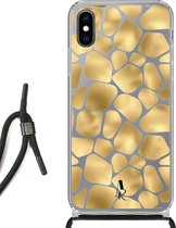 iPhone Xs hoesje met koord - Giraffeprint Goud