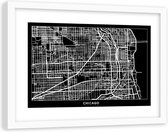 Foto in frame , Plattegrond Chicago , 120x80cm , Zwart wit , wanddecoratie