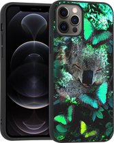 iPhone 12 / 12 Pro Hoesje Siliconen - iMoshion Design hoesje - Zwart / Meerkleurig / Jungle Koala