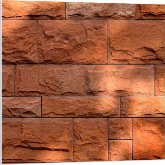 Forex - Oranje Stenen Muur - 80x80cm Foto op Forex
