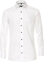 CASA MODA comfort fit overhemd - wit structuur met blauwe knoopjes - Strijkvrij - Boordmaat: 54