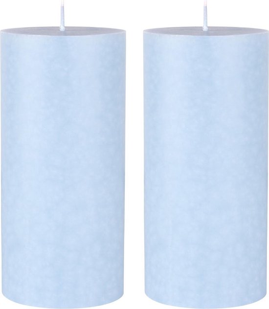 6x stuks lichtblauwe cilinderkaarsen/stompkaarsen 15 x 7 cm 50 branduren - geurloze kaarsen blauw licht