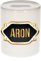 Aron naam cadeau spaarpot met gouden embleem - kado verjaardag/ vaderdag/ pensioen/ geslaagd/ bedankt