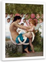 Foto in frame , Meisje met Cupido ,Historisch Tafereel ,100x70cm , Multikleur , wanddecoratie
