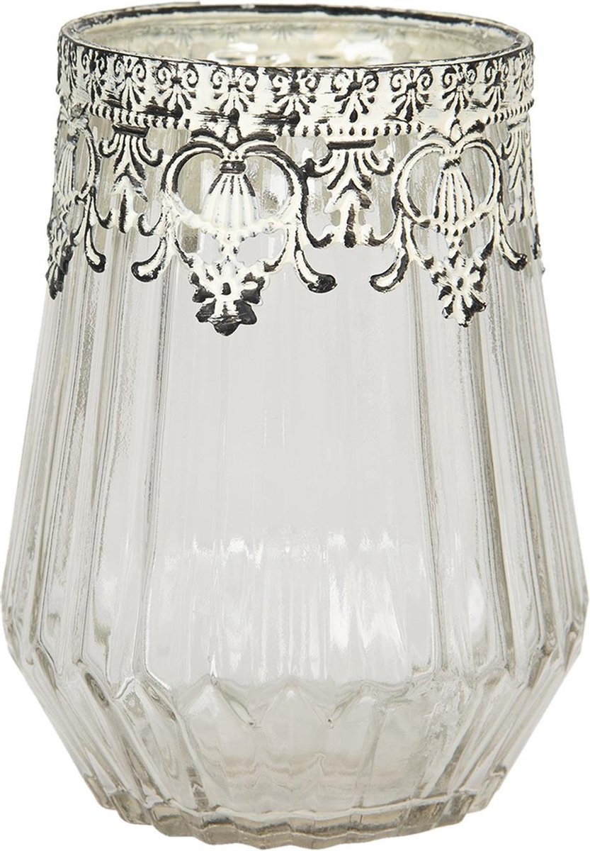 Clayre & Eef Glazen Theelichthouder Ø 12*18 cm Transparant Glas Rond Waxinelichthouder Windlichthouder