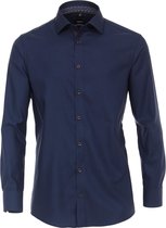 VENTI modern fit overhemd - donkerblauw structuur (contrast) - Strijkvrij - Boordmaat: 43
