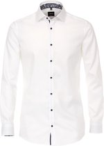 VENTI body fit overhemd - wit structuur (contrast) - Strijkvriendelijk - Boordmaat: 39
