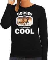 Dieren paarden sweater zwart dames - horses are serious cool trui - cadeau sweater bruin paard/ paarden liefhebber S
