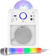 Karaoke set kinderen - Vonyx SBS50W karaokeset op accu met Bluetooth, LED karaoke microfoon, echo effect en LED lichteffect - Wit