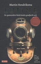 Koperen duikershelm met de tekst 'Lutine De spannendste Nederlandse goudjacht ooit' en een rode zegel met 'Ont-hullend'.