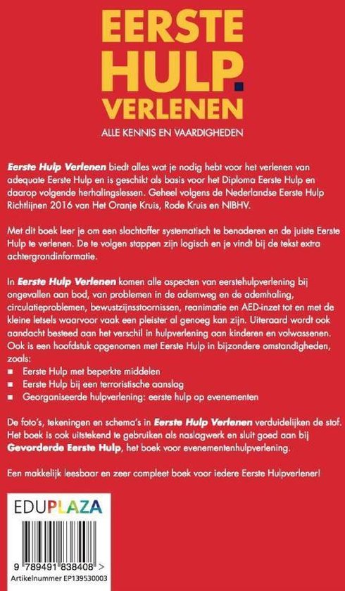Cover van het boek 'Eerste Hulp verlenen', met de tekst 'ALLE KENNIS EN VAARDIGHEDEN' en een barcode.