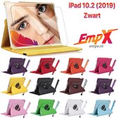 EmpX.nl Apple iPad 10.2 (2019) 360° Draaibaar tablethoes met Stylus Pen en Screen protector Zwart Kunstleer | 360° Draaibaar Cover | Easy-click beschermhoes met gekleurde stylus pen en Screen