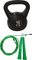 Tunturi - Fitness Set - Springtouw Groen - Kettlebell 16 kg