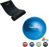 Tunturi - Fitness Set - Fitnessmat 160 x 60 x 0,7 cm - Gymball Blauw 65 cm