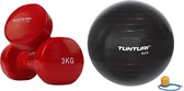 Tunturi - Fitness Set - Vinyl Dumbbell 2 x 3 kg  - Gymball Zwart 55 cm