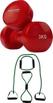Tunturi - Fitness Set - Vinyl Dumbbell 2 x 3 kg - Tubing Set Groen