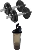 Tunturi - Fitness Set - Halterset 20 kg incl 2 Dumbbellstangen  - Shakebeker