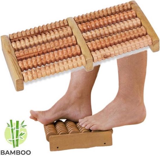 Decopatent® Dubbele Voetroller voetmassage apparaat - Betere Bloedsomloop in 2 Voeten - Bamboe - Voet massage Voetroller 2 voeten