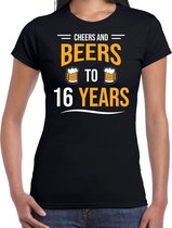 Cheers and beers 16 jaar verjaardag cadeau t-shirt zwart voor dames - 16e verjaardag kado shirt / outfit L