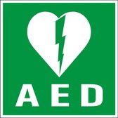 Sticker met tekst AED - zelfklevende folie - 100 x 100 mm - groen wit