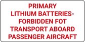 Sticker 'Primary Lithium batteries forbidden' verpakkingsetiket 150 x 75 mm