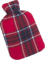 Water kruik met fleece hoes rode Schotse ruit print 1,25 liter - 35 x 18 cm - Warmwaterkruiken - Warmtekruik - Bedkruik