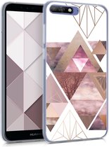 kwmobile telefoonhoesje voor Huawei Y6 (2018) - Hoesje voor smartphone in poederroze / roségoud / wit - Glory Driekhoeken design